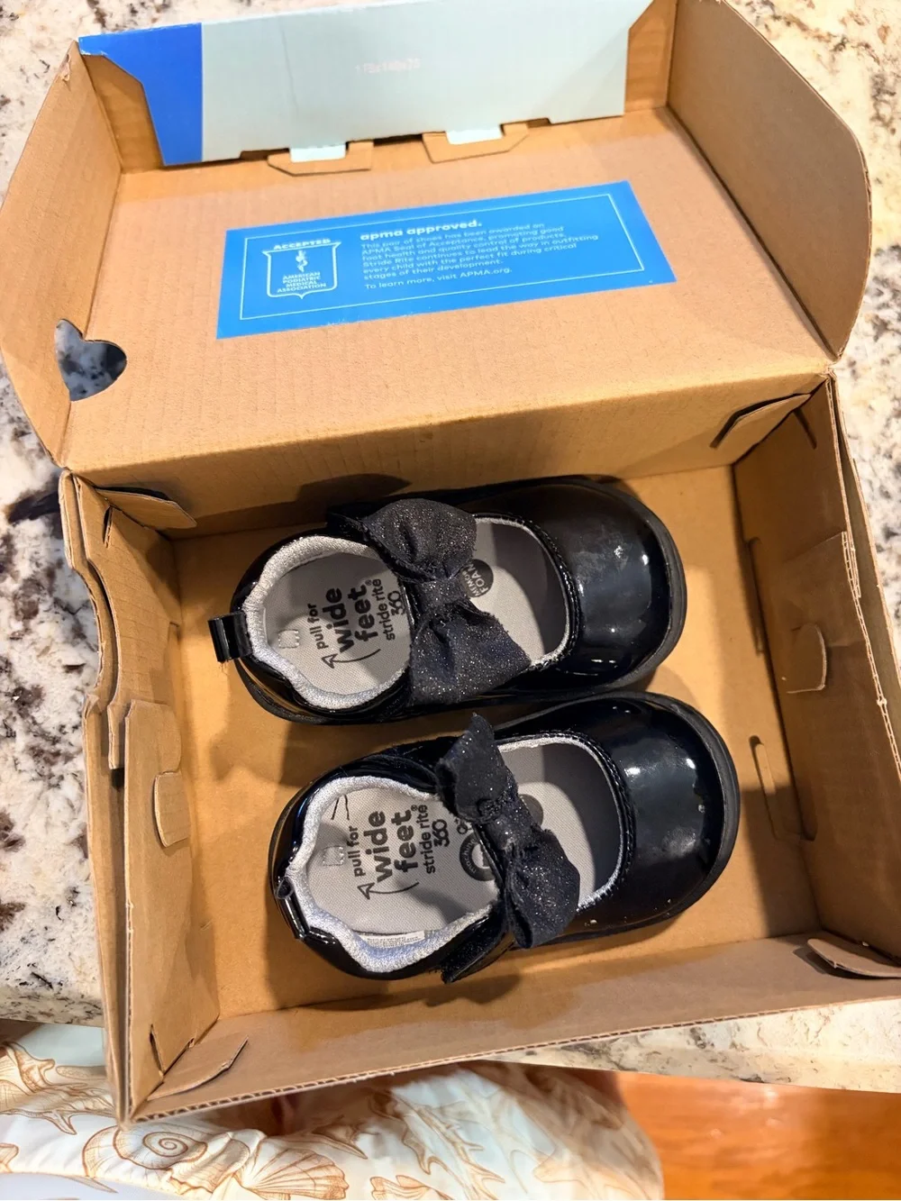 Stride Rite Toddler Black Patent Mary Janes with Glitter Bow